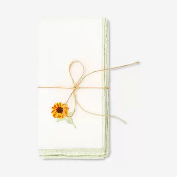 Fabric napkins with embroidered sunflowers - 2 pcs
