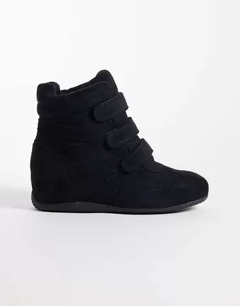 Public Desire Wide Fit Carmina wedge trainers in black suedette