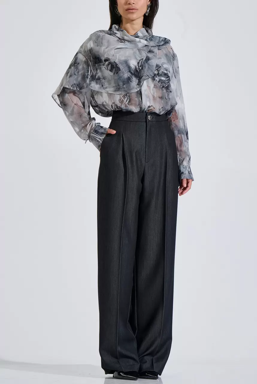 High-Waisted Wide-Leg Trousers with Pleats