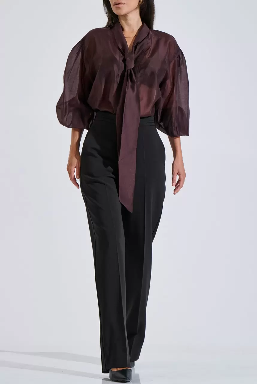 High-waisted wide-leg trousers