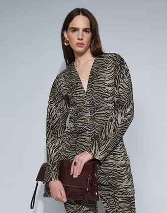 Ghospell Razan cotton v-neck long sleeve fitted blazer co-ord in brown tiger