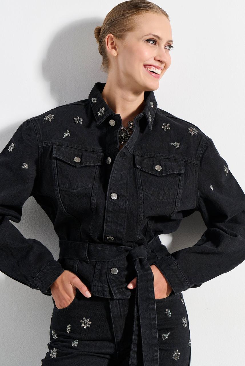 Cotton jacket with rhinestones