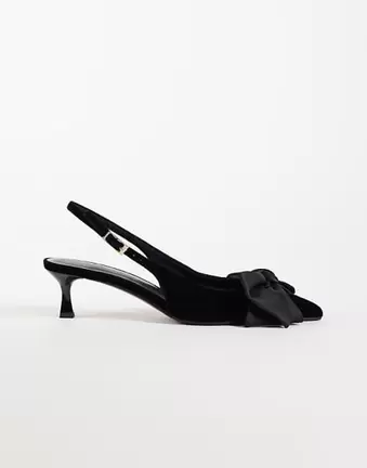 ASOS DESIGN Stardust bow detail slingback kitten heels in black velvet