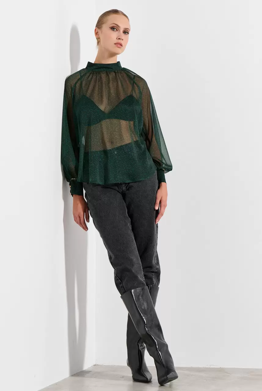 Printed blouse with mandarin collar