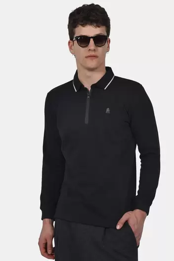 Ανδρική Half Zip Μπλούζα Polo Normal Fit – Άνετη & Ευχάριστη Αίσθηση - ΜΑΥΡΟ Ανδρική Half Zip Μπλούζα Polo Normal Fit – Άνετη & Ευχάριστη Αίσθηση - ΜΑΥΡΟ