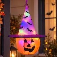 Halloween Κρεμαστή Κολοκύθα με Καπέλο & LED - 39x55cm