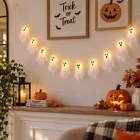 Halloween Διακοσμητική Γιρλάντα με Φαντάσματα LED & Πρόγραμμα - 276cm