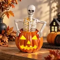 Halloween Διακοσμητικός Σκελετός σε Κολοκύθα με Φως LED