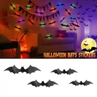 Διακοσμητικές 3D Νυχτερίδες Halloween Πάρτι mμε Χρωματιστό LED - 12 τμχ.