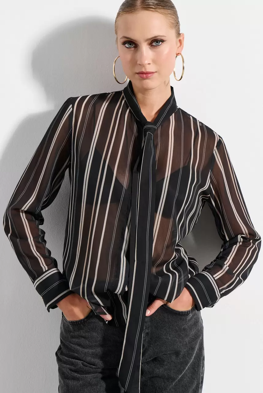 Striped shirt with tie detail