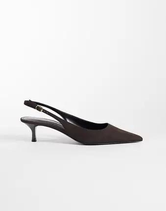 Mango low heeled slingback court shoe in brown