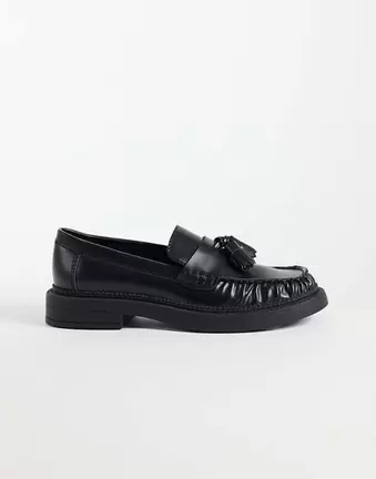 ASOS DESIGN Mallory chunky trim fringe loafers in black