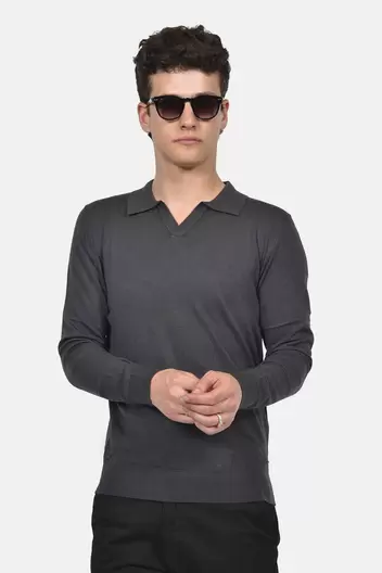 Ανδρικό Πλεκτό Polo 100% Βαμβάκι Normal Fit Για Κομψή Καθημερινή Εμφάνιση - ΑΝΘΡΑΚΙ Ανδρικό Πλεκτό Polo 100% Βαμβάκι Normal Fit Για Κομψή Καθημερινή Εμφάνιση - ΑΝΘΡΑΚΙ