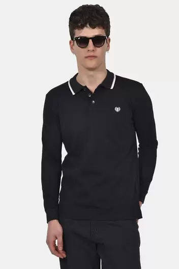 Ανδρική Μακρυμάνικη Μπλούζα Polo 100% Βαμβάκι Normal Fit Με Γιακά Με Κουμπιά & Κεντημένο Σήμα - ΜΑΥΡΟ                                                                Ανδρική Μακρυμάνικη Μπλούζα Polo 100% Βαμβάκι Normal Fit Με Γιακά Με Κουμπιά & Κεντημένο Σ