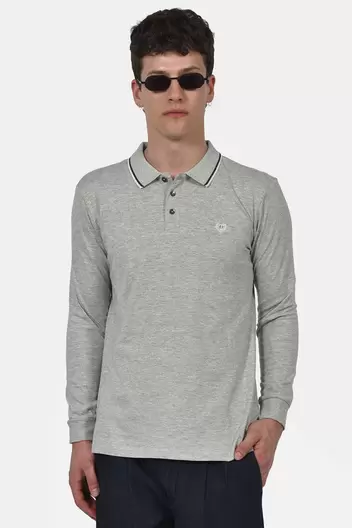 Ανδρική Μακρυμάνικη Μπλούζα Polo 100% Βαμβάκι Normal Fit Με Γιακά Με Κουμπιά & Κεντημένο Σήμα - ΓΚΡΙ                                                                Ανδρική Μακρυμάνικη Μπλούζα Polo 100% Βαμβάκι Normal Fit Με Γιακά Με Κουμπιά & Κεντημένο Σή