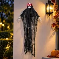 Halloween Σκελετός με Μαύρη Γάζα Φως & Τρομακτικό Ήχο 110cm