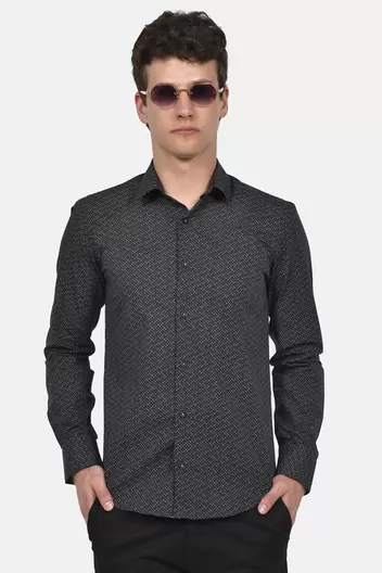 Ανδρικό Εμπριμέ Πουκάμισο 100% Βαμβάκι Normal Fit Με Μικρο-μοτίβο Για Καθημερινές Εμφανίσεις - ΜΑΥΡΟ                                                                Ανδρικό Εμπριμέ Πουκάμισο 100% Βαμβάκι Normal Fit Με Μικρο-μοτίβο Για Καθημερινές Εμφανίσει