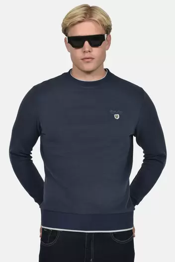 Ανδρικό Φούτερ Χωρίς Κουκούλα Normal Fit Με Layered Λεπτομέρεια Για Μοντέρνα Φθινοπωρινή Εμφάνιση - NAVY                                                                Ανδρικό Φούτερ Χωρίς Κουκούλα Normal Fit Με Layered Λεπτομέρεια Για Μοντέρνα Φθινοπωριν