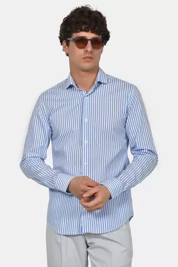 Ανδρικό Ριγέ Πουκάμισο 100% Βαμβάκι Normal Fit Με Κλασικό Ανοιχτό Γιακά - ΣΙΕΛ                                                                Ανδρικό Ριγέ Πουκάμισο 100% Βαμβάκι Normal Fit Με Κλασικό Ανοιχτό Γιακά - ΣΙΕΛ