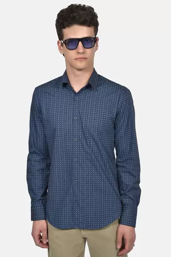 Ανδρικό Εμπριμέ Πουκάμισο 100% Βαμβάκι Normal Fit Με Μικρο-μοτίβο Για Καθημερινές Εμφανίσεις - ΜΠΛΕ                                                                Ανδρικό Εμπριμέ Πουκάμισο 100% Βαμβάκι Normal Fit Με Μικρο-μοτίβο Για Καθημερινές Εμφανίσεις