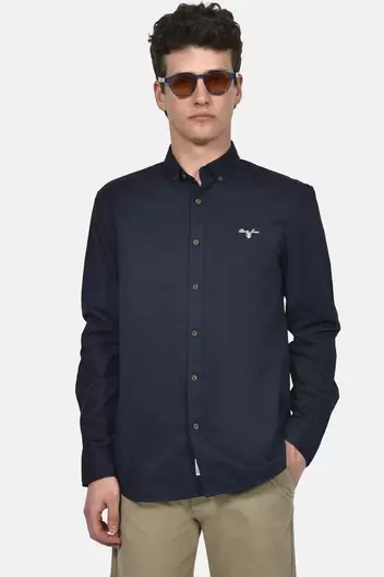Ανδρικό Button Down Πουκάμισο 100% Βαμβάκι Normal Fit Με Κεντημένο Σήμα Για Κομψό Στυλ - ΜΠΛΕ                                                                Ανδρικό Button Down Πουκάμισο 100% Βαμβάκι Normal Fit Με Κεντημένο Σήμα Για Κομψό Στυλ - ΜΠΛΕ