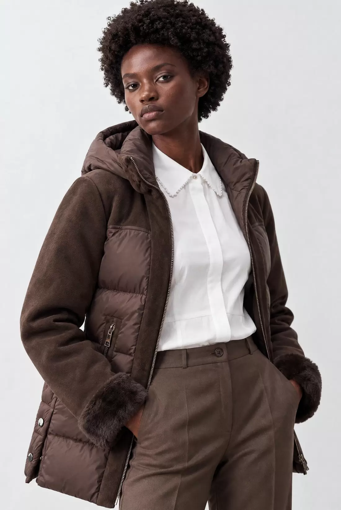 Quilted jacket with suede