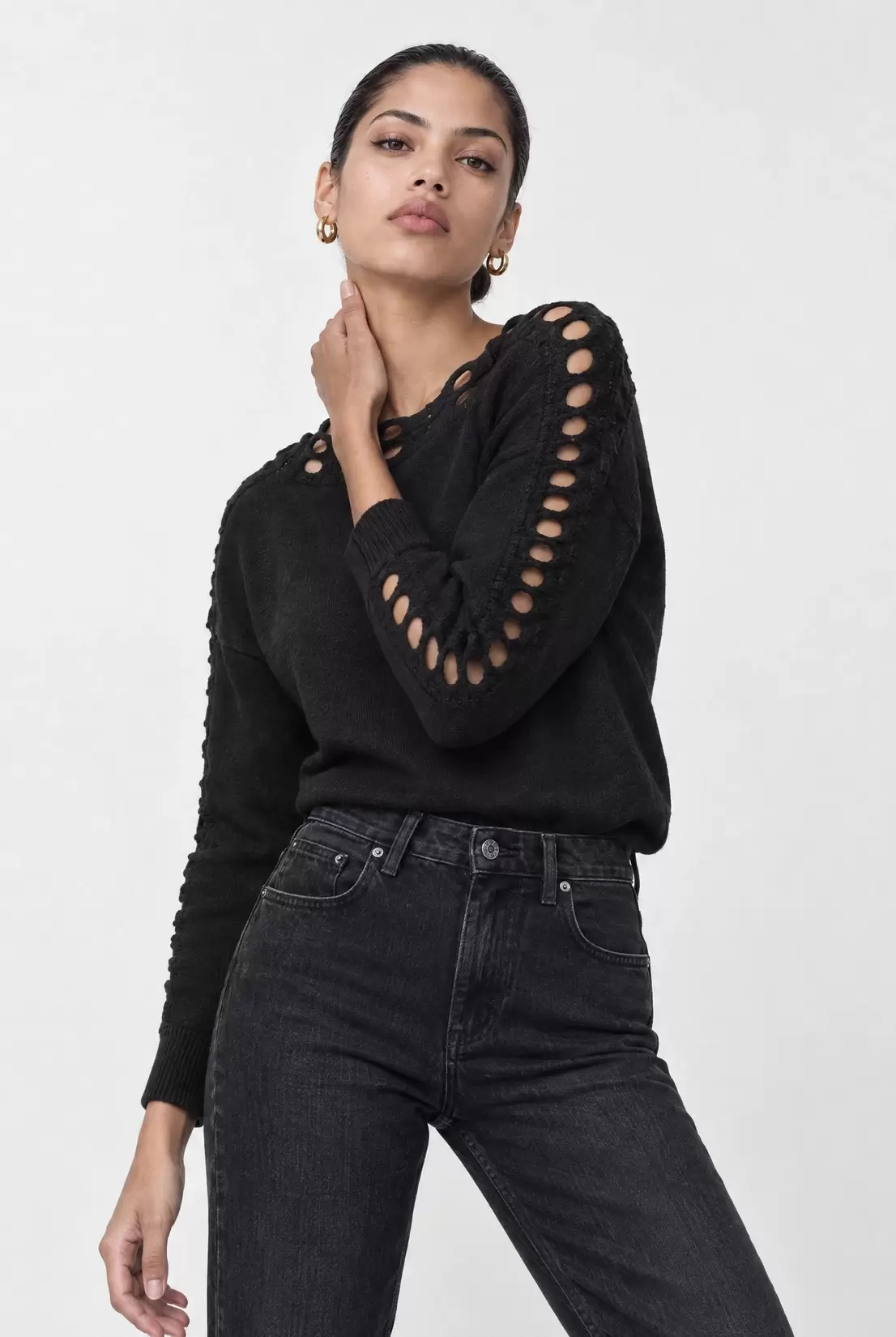 Knitted top with openwork details