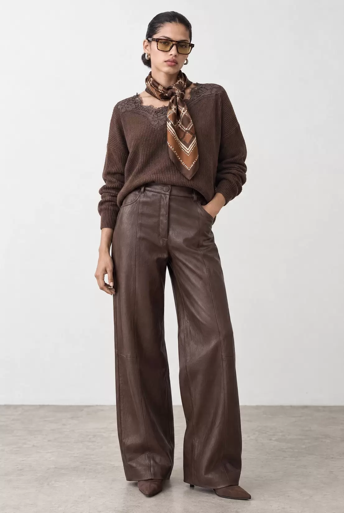High-waisted wide-leg trousers