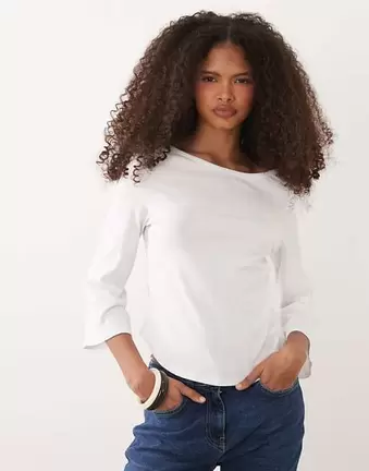 ASOS DESIGN 3/4 sleeve top with boat neck in white