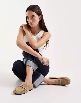 Vagabond Shoemakers Aleya suede ruched penny loafer in biege