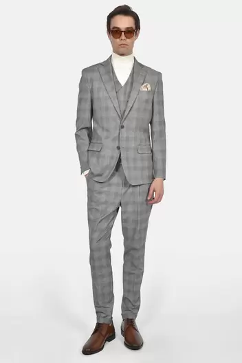 Ανδρικό Κοστούμι Με Γιλέκο Slim Fit Με Μαλλί & Καρό Σχέδιο Για Διαχρονική Κομψότητα - ΓΚΡΙ ΑΝΟΙΧΤΟ Ανδρικό Κοστούμι Με Γιλέκο Slim Fit Με Μαλλί & Καρό Σχέδιο Για Διαχρονική Κομψότητα - ΓΚΡΙ ΑΝ