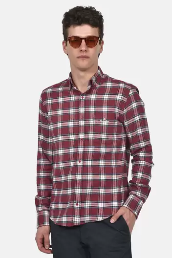 Ανδρικό Καρό Πουκάμισο 100% Βαμβάκι Normal Fit Με Γιακά Button Down Και Διακριτικό Logo - ΜΠΟΡΝΤΟ Ανδρικό Καρό Πουκάμισο 100% Βαμβάκι Normal Fit Με Γιακά Button Down Και Διακριτικό Logo - ΜΠΟΡ