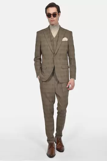 Ανδρικό Κοστούμι Με Γιλέκο Slim Fit Με Μαλλί & Καρό Σχέδιο Για Διαχρονική Κομψότητα - ΚΑΦΕ Ανδρικό Κοστούμι Με Γιλέκο Slim Fit Με Μαλλί & Καρό Σχέδιο Για Διαχρονική Κομψότητα - ΚΑΦΕ