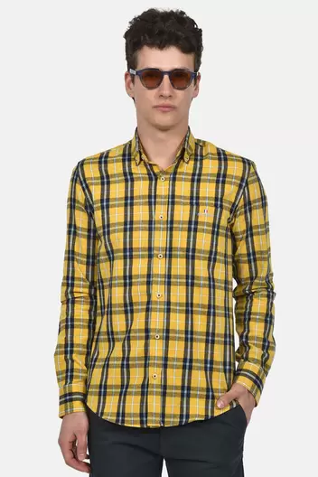 Ανδρικό Καρό Πουκάμισο 100% Βαμβάκι Normal Fit Με Γιακά Button Down Και Διακριτικό Logo - ΚΙΤΡΙΝΟ Ανδρικό Καρό Πουκάμισο 100% Βαμβάκι Normal Fit Με Γιακά Button Down Και Διακριτικό Logo - ΚΙΤΡ