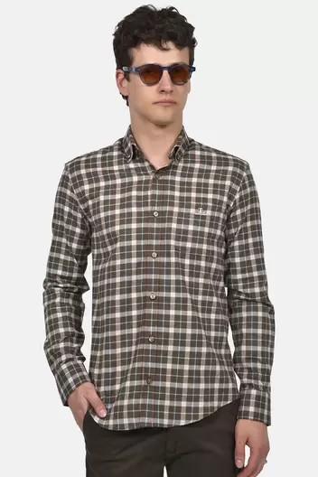 Ανδρικό Καρό Πουκάμισο 100% Βαμβάκι Normal Fit Με Γιακά Button Down & Τσέπη Στο Στήθος Με Κεντημένη Λεπτομέρεια - ΚΑΦΕ Ανδρικό Καρό Πουκάμισο 100% Βαμβάκι Normal Fit Με Γιακά Button Down & Τσέ