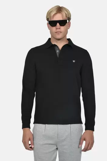 Ανδρική Μακρυμάνικη Μπλούζα Polo Normal Fit Με Κεντημένο Σήμα & Πατιλέτα Κουμπιών - ΜΑΥΡΟ Ανδρική Μακρυμάνικη Μπλούζα Polo Normal Fit Με Κεντημένο Σήμα & Πατιλέτα Κουμπιών - ΜΑΥΡΟ