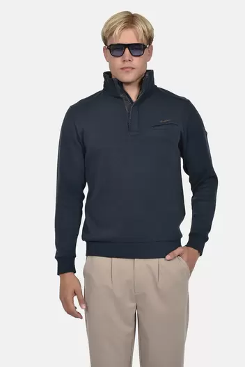 Ανδρική Μπλούζα Φούτερ Half Zip Normal Fit Με Όρθιο Γιακά & Κεντημένο Σήμα - NAVY Ανδρική Μπλούζα Φούτερ Half Zip Normal Fit Με Όρθιο Γιακά & Κεντημένο Σήμα - NAVY