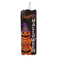 Halloween Κρεμαστό Διακοσμητικό Ξύλινο Μαύρο Κολοκύθες με LED "Happy Halloween" 20x0.8x30cm