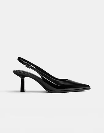 Pull&Bear Vinyl kitten heel slingback shoes in black