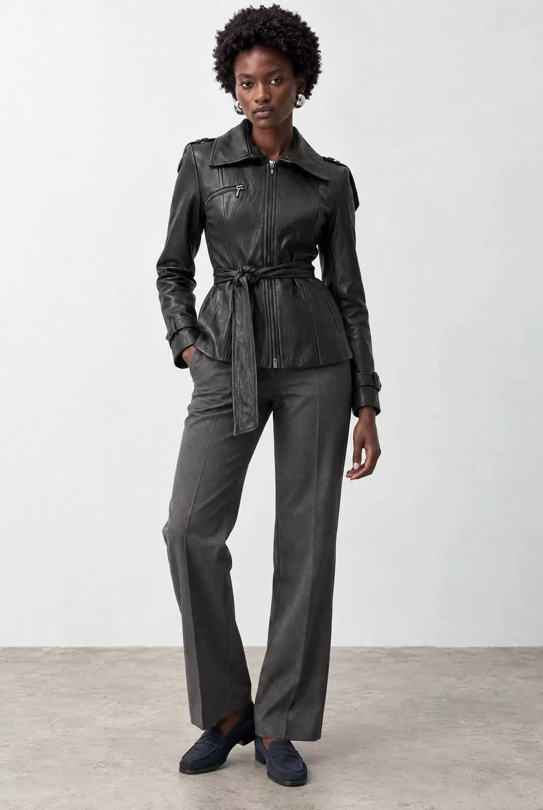 Jacket with leather look and belt