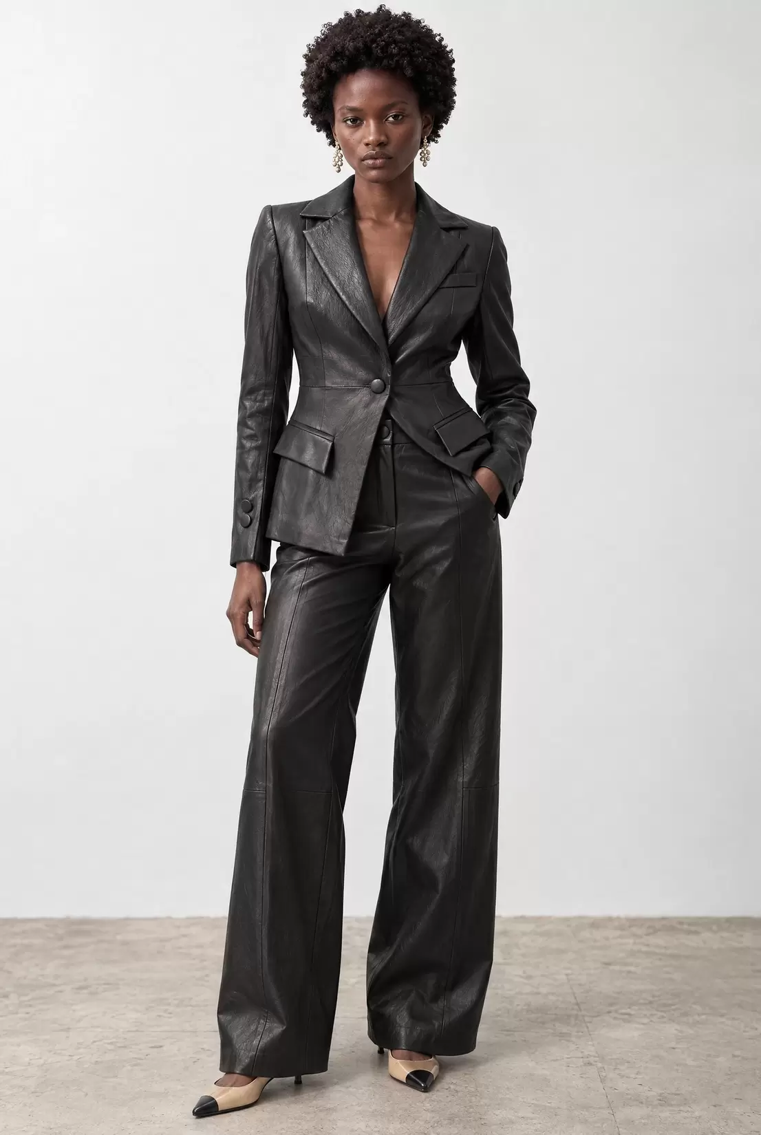 High-waisted wide-leg trousers
