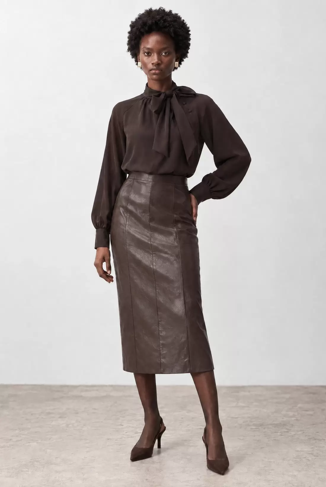 Midi pencil skirt with leather look