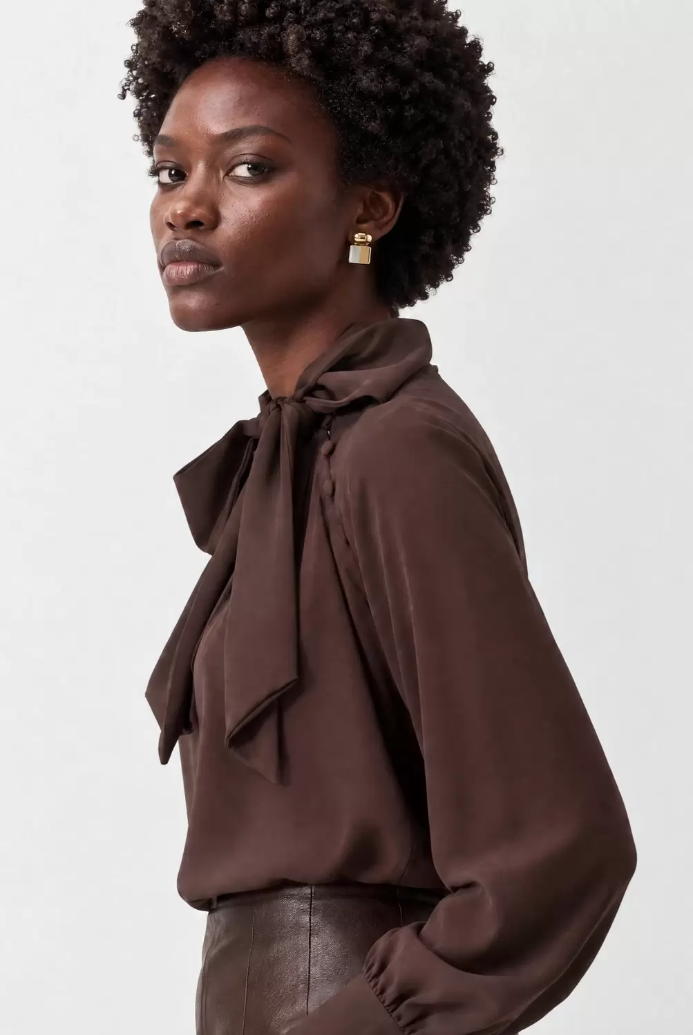 Blouse with neck tie detail
