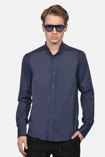 Ανδρικό Επίσημο Πουκάμισο Με Γιακά Μάο Slim Fit & Σατέν Όψη Για Μοντέρνο Στυλ - ΜΠΛΕ                                                                Ανδρικό Επίσημο Πουκάμισο Με Γιακά Μάο Slim Fit & Σατέν Όψη Για Μοντέρνο Στυλ - ΜΠΛΕ