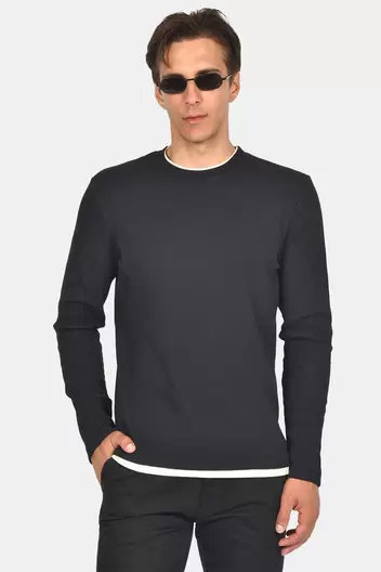 Ανδρικό Πουλόβερ Normal Fit Με Στρογγυλή Λαιμόκοψη & Κεντημένο Σήμα - ΜΑΥΡΟ                                                                Ανδρικό Πουλόβερ Normal Fit Με Στρογγυλή Λαιμόκοψη & Κεντημένο Σήμα - ΜΑΥΡΟ