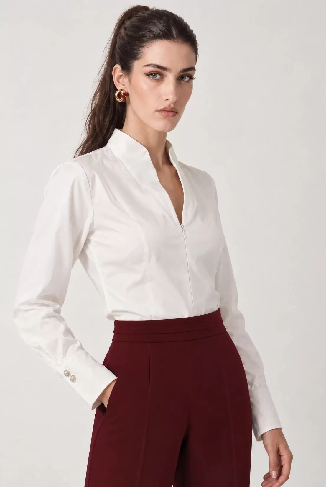 Bodysuit with collar and zipper