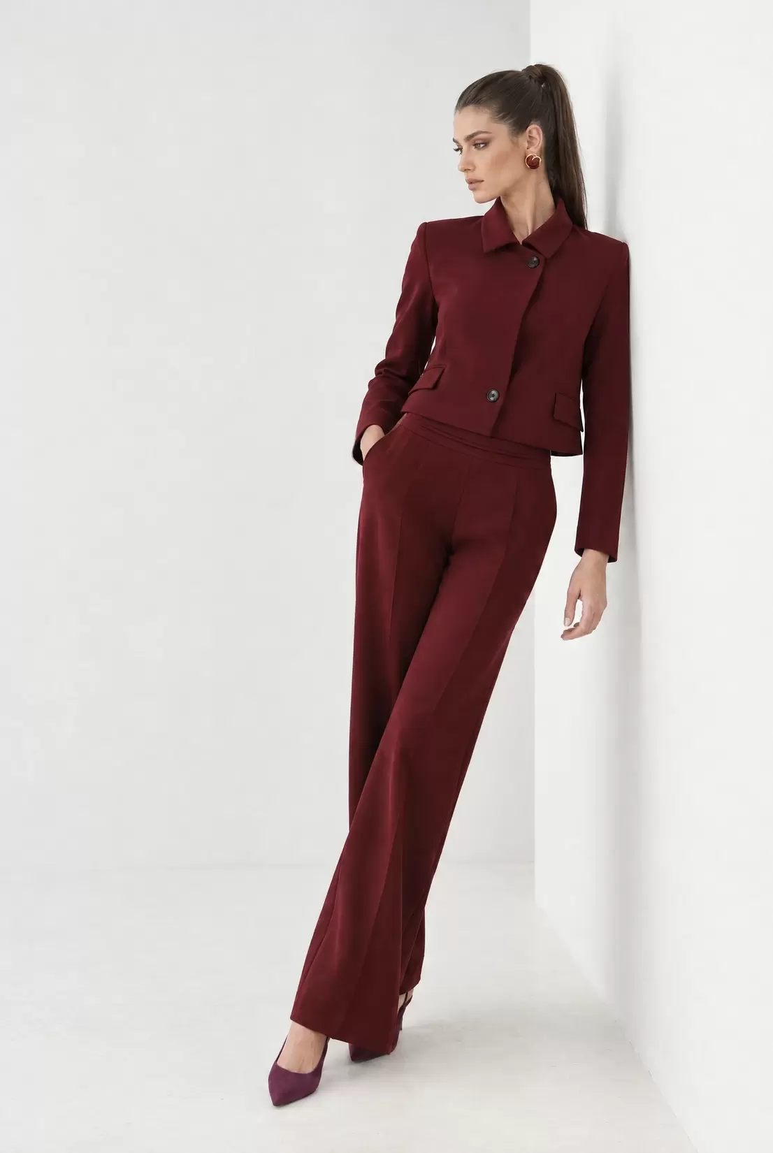 High-waisted straight-leg trousers