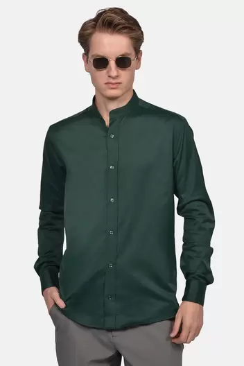 Ανδρικό Επίσημο Πουκάμισο Με Γιακά Μάο Slim Fit & Σατέν Όψη Για Μοντέρνο Στυλ - ΚΥΠΑΡΙΣΣΙ