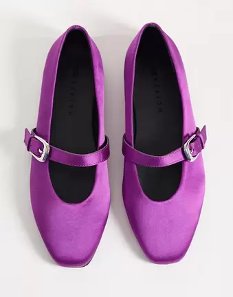 ASOS DESIGN Leah mary jane ballets in purple satin