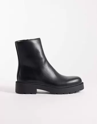 Mango faux leather chunky flat boot in black